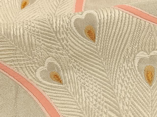 平和屋着物◎六通柄袋帯 唐織 孔雀羽文 金銀糸 正絹 逸品 BAAT0538yt
