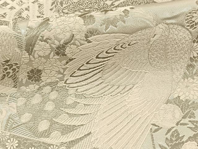 平和屋着物◎太鼓柄袋帯 花鳥文 銀糸 正絹 逸品 BAAT0549yt