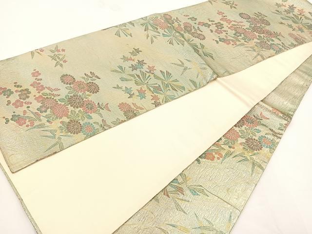平和屋着物◎六通柄袋帯 ふくれ織 光琳 流水花文 金糸 正絹 逸品 BAAT0575yt