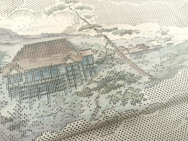 平和屋着物●本場大島紬 白大島 9マルキ 雲取り風景文 正絹 逸品 BAAT0801yc