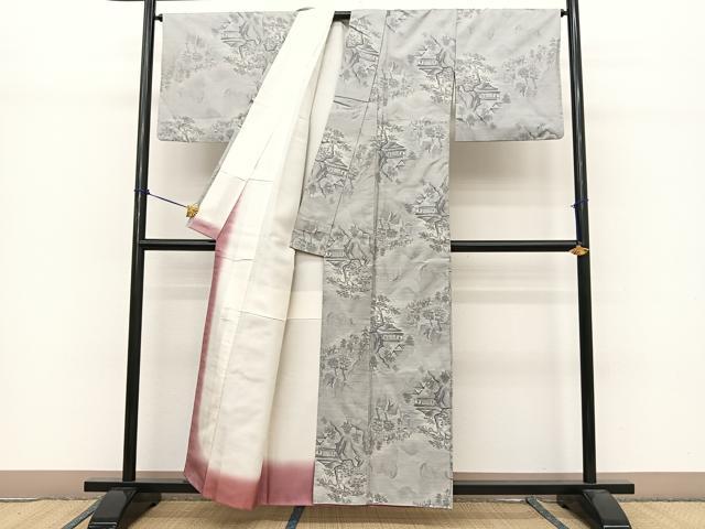 平和屋着物●本場大島紬 風景文 正絹 逸品 BAAT0830yc