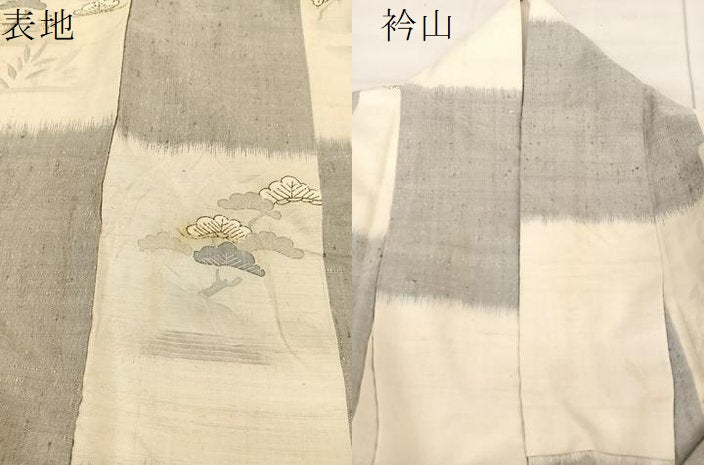 平和屋着物●生紬 市松風景文 正絹 逸品 BAAT0857yc