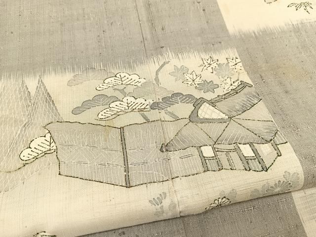 平和屋着物●生紬 市松風景文 正絹 逸品 BAAT0857yc