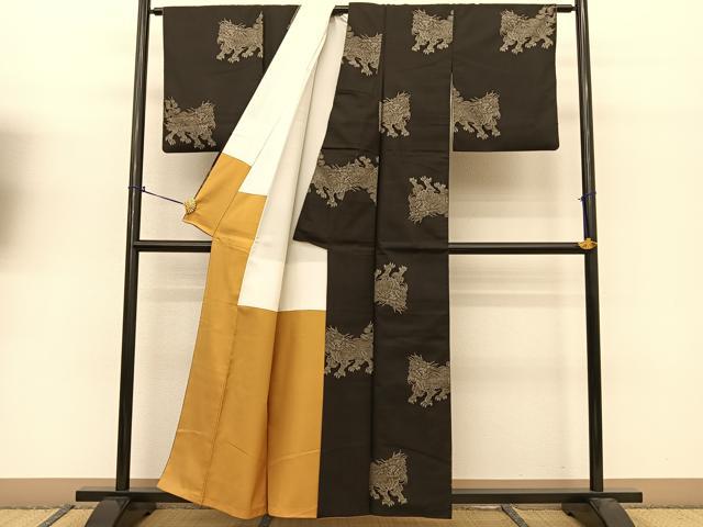 平和屋着物●本場大島紬 9マルキ 地空き 唐獅子 正絹 逸品 BAAT0870yc