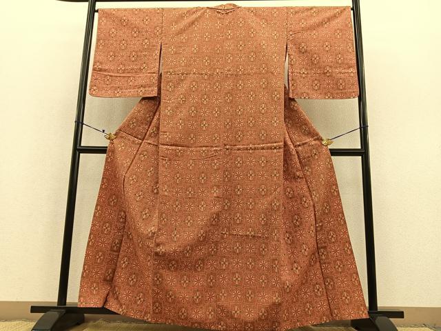 平和屋着物▽上質な紬 単衣 色紙重ね 正絹 逸品 BAAT1112hv
