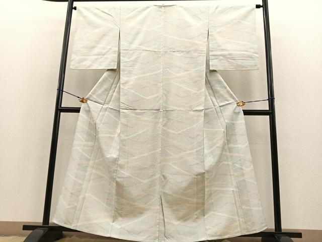 平和屋着物▽上質な紬 単衣 幾何学文様 正絹 逸品 BAAT1113hv