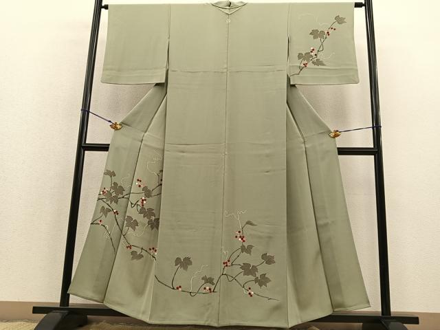 平和屋着物▽訪問着 単衣 手描き 南天文 正絹 逸品 BAAT1134hv