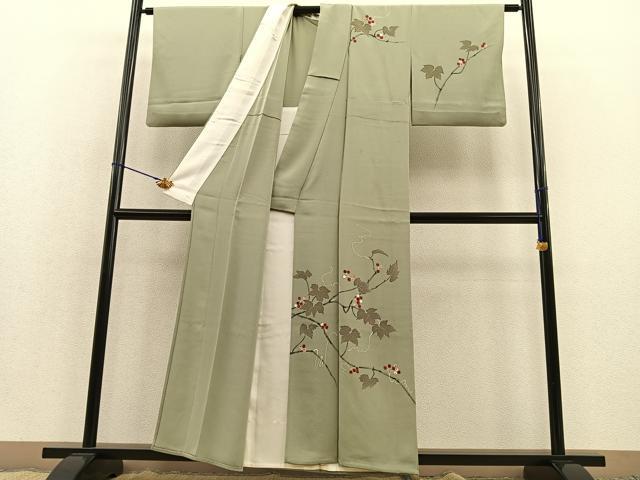 平和屋着物▽訪問着 単衣 手描き 南天文 正絹 逸品 BAAT1134hv