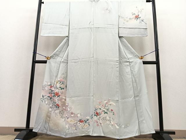 平和屋着物▽訪問着 単衣 束ね熨斗流水花文 暈し染め 金彩 正絹 逸品 BAAT1135hv