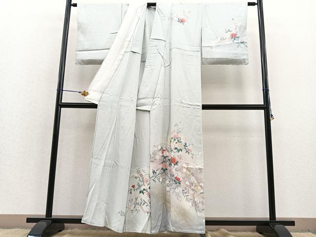 平和屋着物▽訪問着 単衣 束ね熨斗流水花文 暈し染め 金彩 正絹 逸品 BAAT1135hv