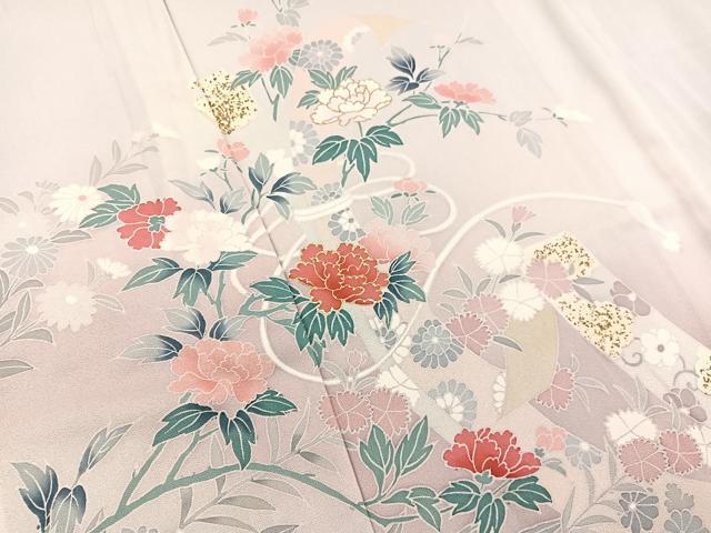 平和屋着物▽訪問着 単衣 束ね熨斗流水花文 暈し染め 金彩 正絹 逸品 BAAT1135hv