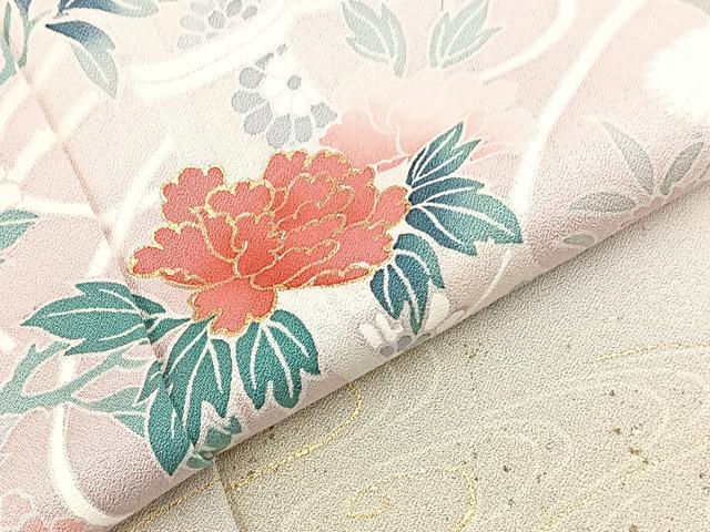 平和屋着物▽訪問着 単衣 束ね熨斗流水花文 暈し染め 金彩 正絹 逸品 BAAT1135hv