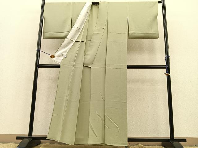 平和屋着物▽上質な色無地 単衣 若葉色 正絹 逸品 BAAT1143hv