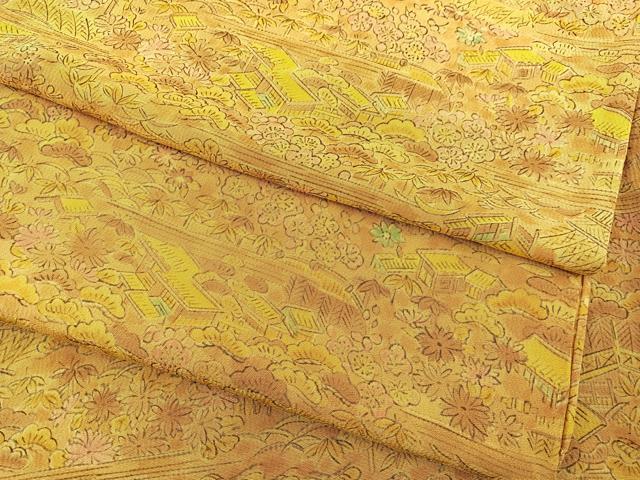 平和屋着物▽上質な小紋 単衣 手描き 松竹梅 風景文 正絹 逸品 BAAT1146hv