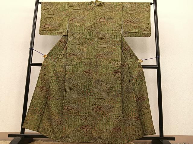 平和屋着物▽上質な小紋 単衣 切り嵌め文様 正絹 逸品 BAAT1152hv
