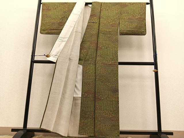平和屋着物▽上質な小紋 単衣 切り嵌め文様 正絹 逸品 BAAT1152hv