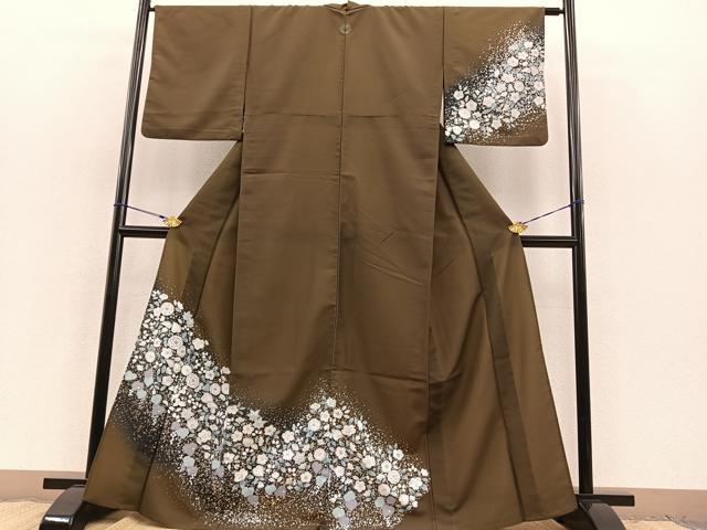 平和屋着物▽訪問着 単衣 辻が花 暈し染め 銀彩 洗える着物 BAAT1153hv