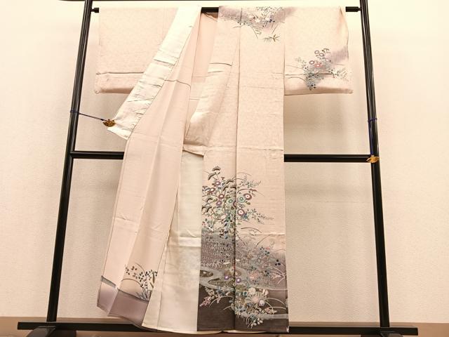 平和屋着物▽訪問着 単衣 流水籬花文 暈し染め 金銀彩 正絹 逸品 BAAT1154hv