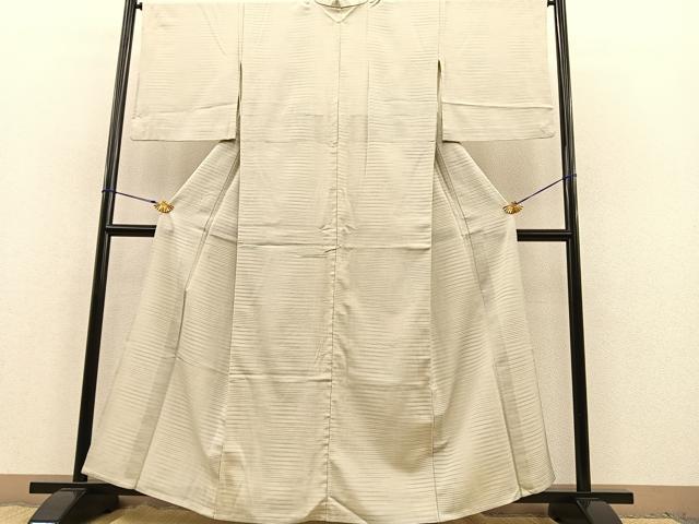 平和屋着物▽本塩沢 単衣 やまだ織 横段文 正絹 逸品 BAAT1155hv