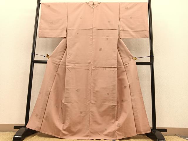 平和屋着物▽上質な紬 単衣 花絵皿文 正絹 逸品 BAAT1164hv