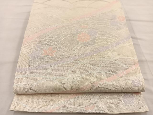 平和屋着物*夏物 六通柄袋帯 唐織 立波花文 銀糸 正絹 逸品 BAAT1195hv