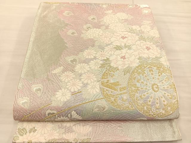 平和屋着物◎六通柄袋帯 孔雀羽花車文 金銀糸 正絹 逸品 BAAT1409gt