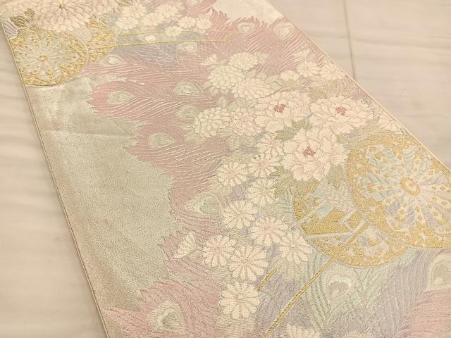 平和屋着物◎六通柄袋帯 孔雀羽花車文 金銀糸 正絹 逸品 BAAT1409gt