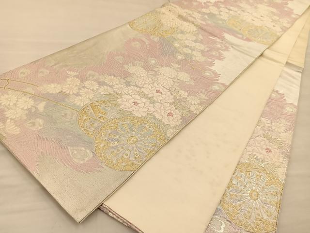 平和屋着物◎六通柄袋帯 孔雀羽花車文 金銀糸 正絹 逸品 BAAT1409gt