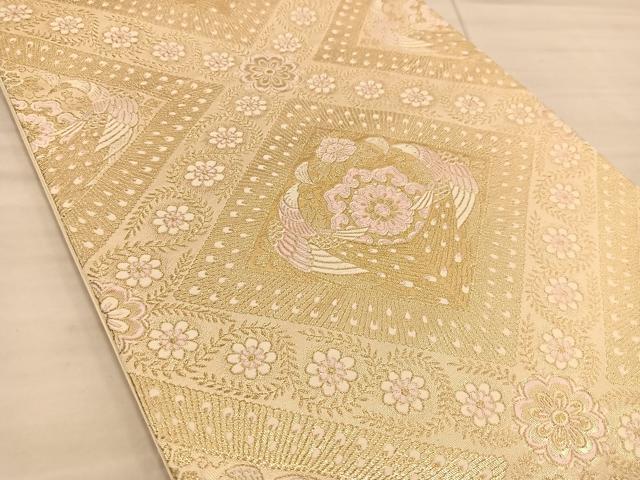 平和屋着物◎六通柄袋帯 唐織 孔雀花文 金糸 正絹 逸品 BAAT1411gt