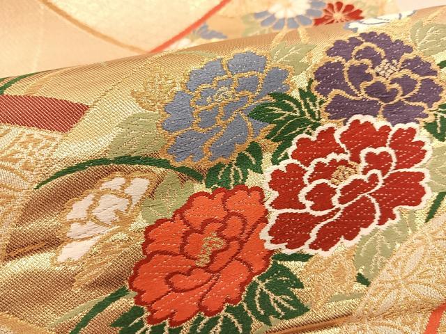 平和屋着物◎六通柄袋帯 唐織 地紙花文 金糸 正絹 逸品 BAAT1470gt