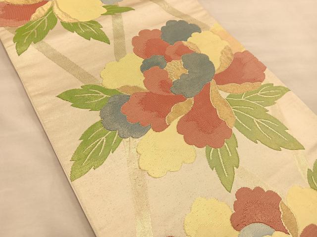 平和屋着物◎六通柄袋帯 縦枠牡丹文 金糸 正絹 逸品 BAAT1485gt