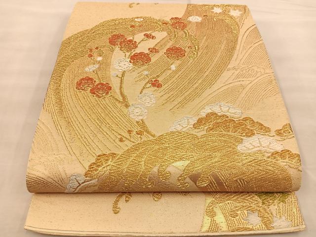 平和屋着物◎六通柄袋帯 唐織 立波梅松文 金銀糸 正絹 逸品 BAAT1487gt