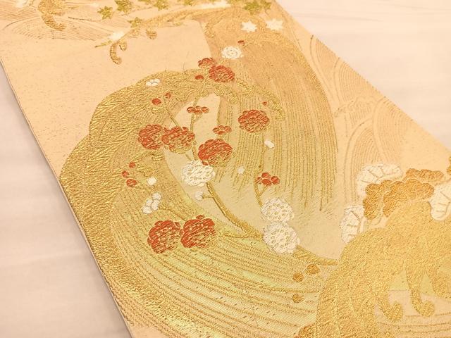 平和屋着物◎六通柄袋帯 唐織 立波梅松文 金銀糸 正絹 逸品 BAAT1487gt