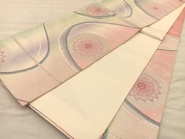 平和屋着物◎六通柄袋帯 宝相華 銀糸 正絹 逸品 BAAT1492gt