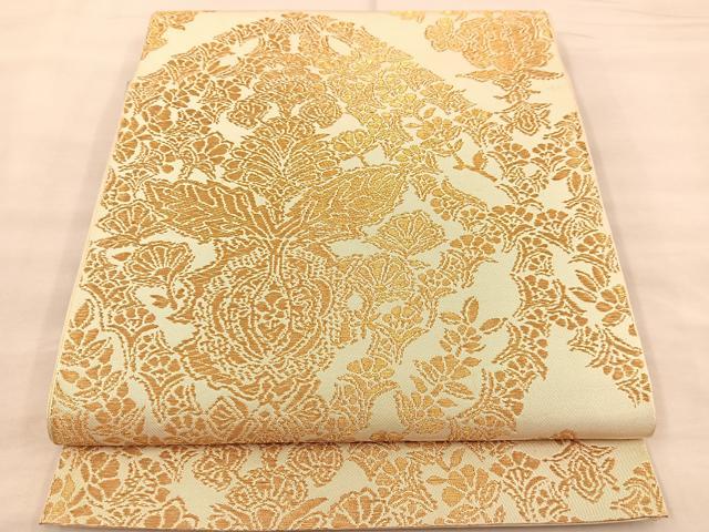 平和屋着物◎六通柄 本袋帯 草花文 金糸 正絹 逸品 BAAT1505gt