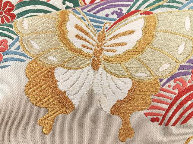 平和屋着物◎六通柄袋帯 唐織 揚羽清海文 金糸 正絹 逸品 BAAT1620xk