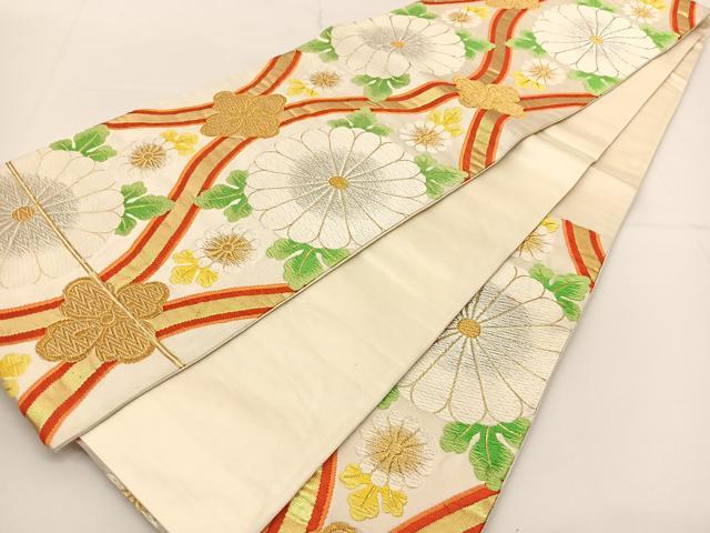 平和屋着物◎六通柄袋帯 唐織 縦枠菊花文 金銀糸 正絹 逸品 BAAT1798yc