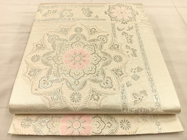 平和屋着物◎六通柄袋帯 唐織 正倉院花文 銀糸 正絹 逸品 BAAT1814if