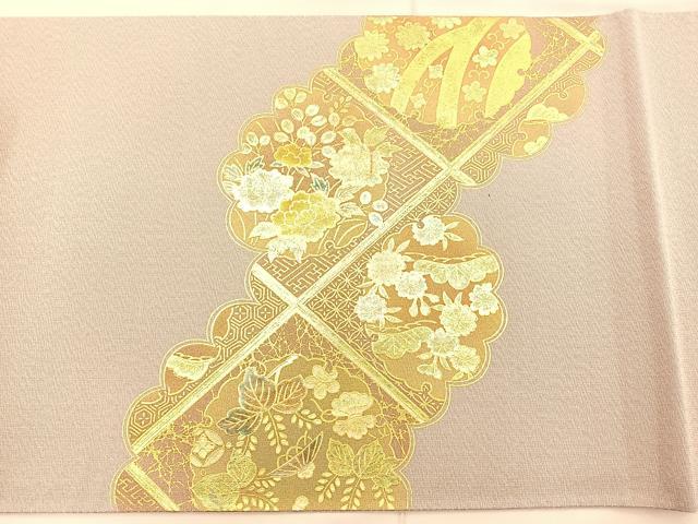 平和屋着物◎太鼓柄袋帯 菱天井雪輪花文 金彩 金通し地 正絹 逸品 BAAT1816if