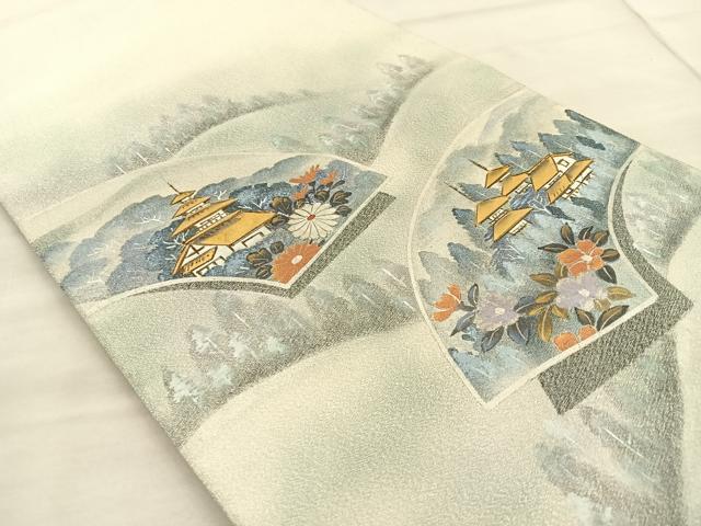 平和屋着物◎六通柄袋帯 作家物 綴れ 地紙風景文 銀彩 正絹 逸品 BAAT1823if