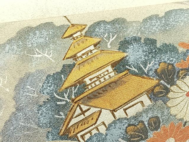 平和屋着物◎六通柄袋帯 作家物 綴れ 地紙風景文 銀彩 正絹 逸品 BAAT1823if
