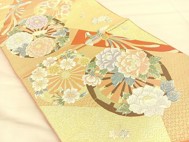 平和屋着物◎六通柄袋帯 唐織 鳳凰源氏車花文 金糸 正絹 逸品 BAAT1826if
