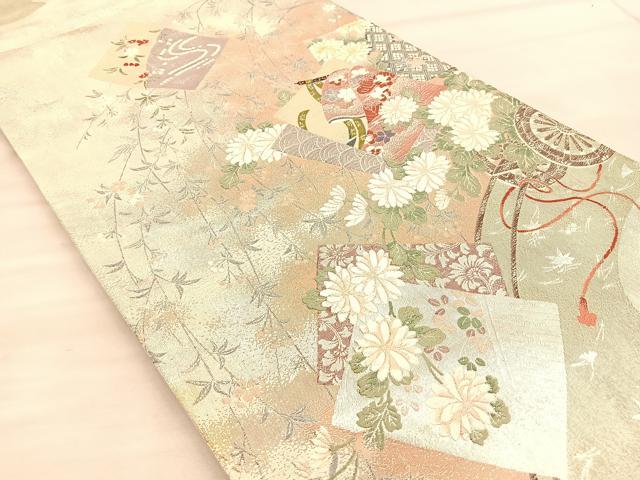 平和屋着物◎六通柄袋帯 唐織 色紙誰が袖花文 金銀糸 正絹 逸品 BAAT1838if