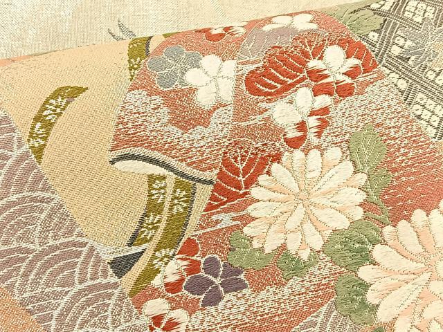 平和屋着物◎六通柄袋帯 唐織 色紙誰が袖花文 金銀糸 正絹 逸品 BAAT1838if