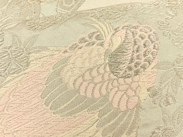 平和屋着物◎六通柄袋帯 唐織 地紙孔雀文 銀糸 引箔 正絹 逸品 BAAT1853if