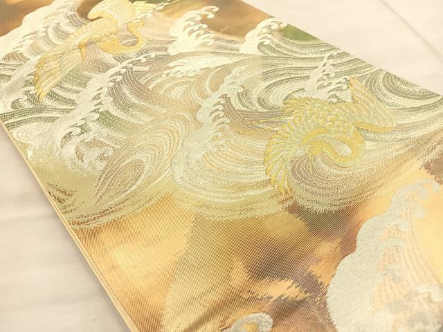 平和屋着物◎六通柄袋帯 飛鶴立波文 金銀糸 正絹 逸品 BAAT1870if