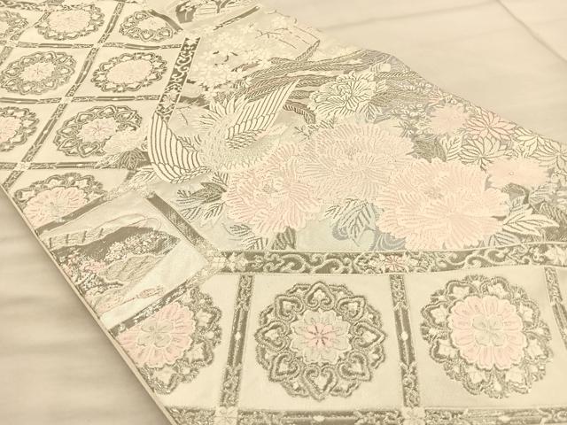 平和屋着物◎六通柄袋帯 唐織 鳳凰花文 銀糸 正絹 逸品 BAAT1871if