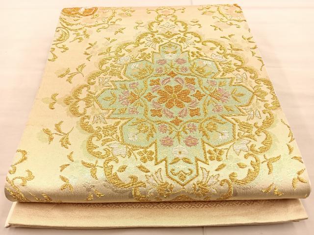 平和屋着物◎六通柄袋帯 花菱文 金銀糸 正絹 逸品 BAAT1876if