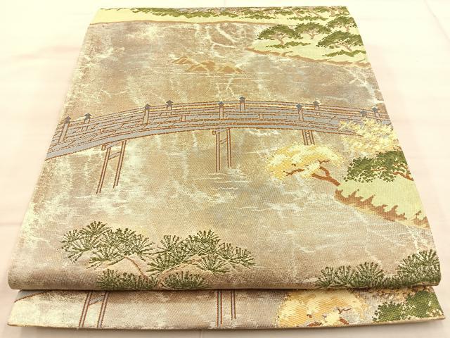平和屋着物◎六通柄袋帯 渡橋浜松文 引箔 正絹 逸品 BAAT1894if