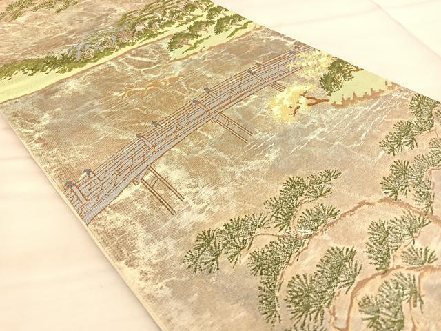 平和屋着物◎六通柄袋帯 渡橋浜松文 引箔 正絹 逸品 BAAT1894if